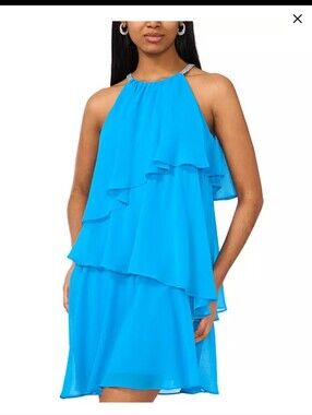 MSK Women Embellished_Strap Halte Tiered Dress *156#